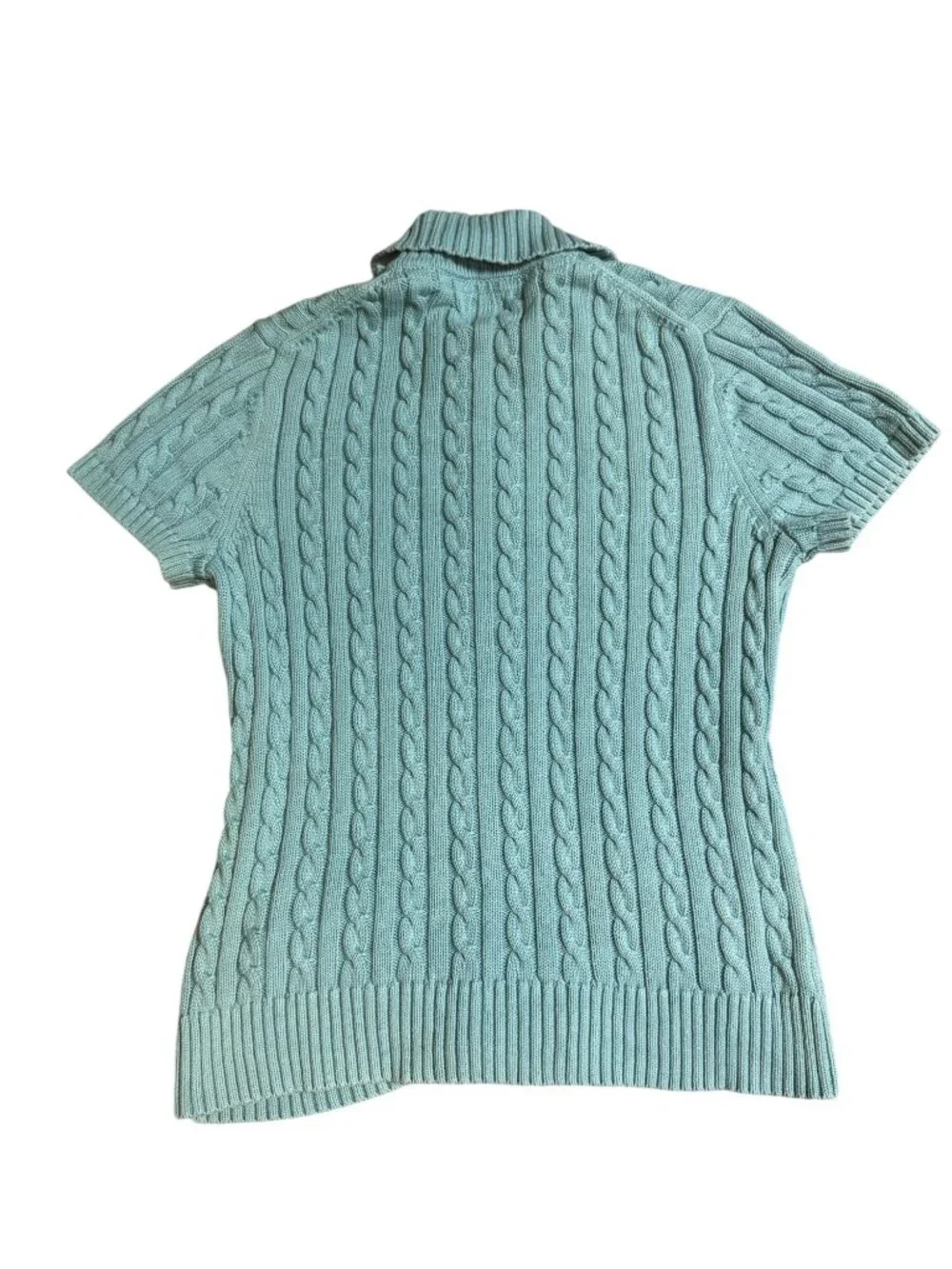 L.L.Bean Blue Cable Knit Cardigan Sweater Short Sleeve Women’s L - Picture 2 of 5
